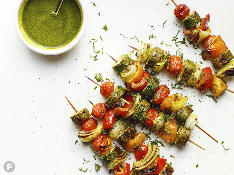 Summer Squash Skewers With Basil Dipping Sauce